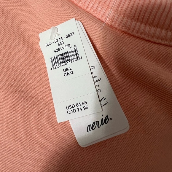 Aerie NWT Keep it Light Crochet Sweatshirt, Beach Peach Color, Best Seller! - Picture 7 of 9